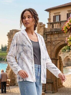Sheer Lace Jacket White Gray XL